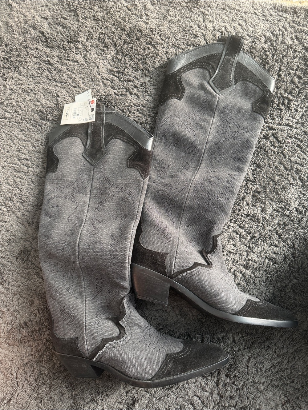 Ecco Gray Suede-Trim Western Boots